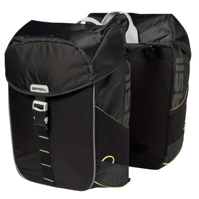 basil-dubbele-fietstas-321wpy-1.jpg Fietstas dubbel Basil Miles 32L Black Lime - Afbeelding 1