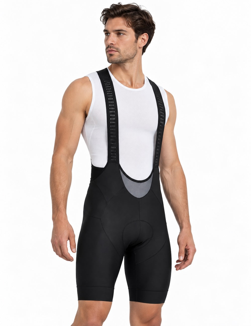 fietsbroek-heren-336uxw-1.jpg Korte fietsbroek met bretels, korte bretelbroek, BiB Tight Pro Team Line zwart rood - Afbeelding 1
