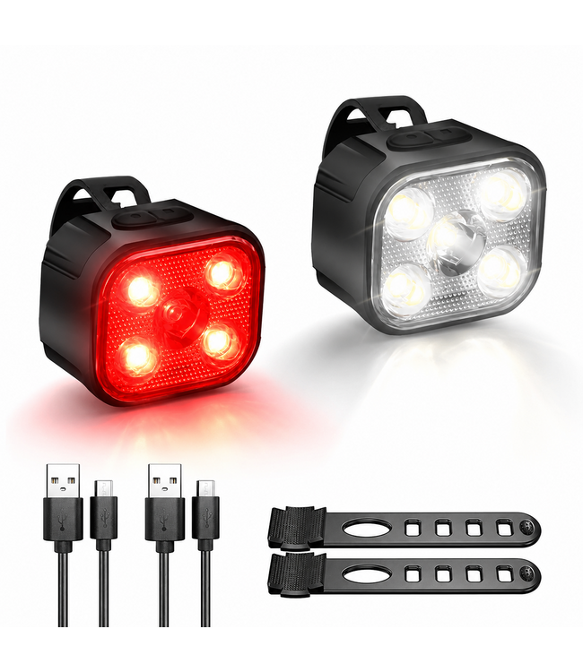 fietslampjes-217cci.png PROKING PROKING Fietsverlichting Set – USB C Oplaadbaar – Voorlicht & Achterlicht – 500 Lumen – Waterbestendige LED Fietslampjes - Afbeelding 1