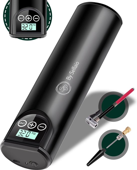 fietspomp-elektrisch-938otu-1.jpg Sellaio Elektrische Fietspomp Draagbare compressor voor fiets en auto 4 opzetstukken | bol - Afbeelding 1