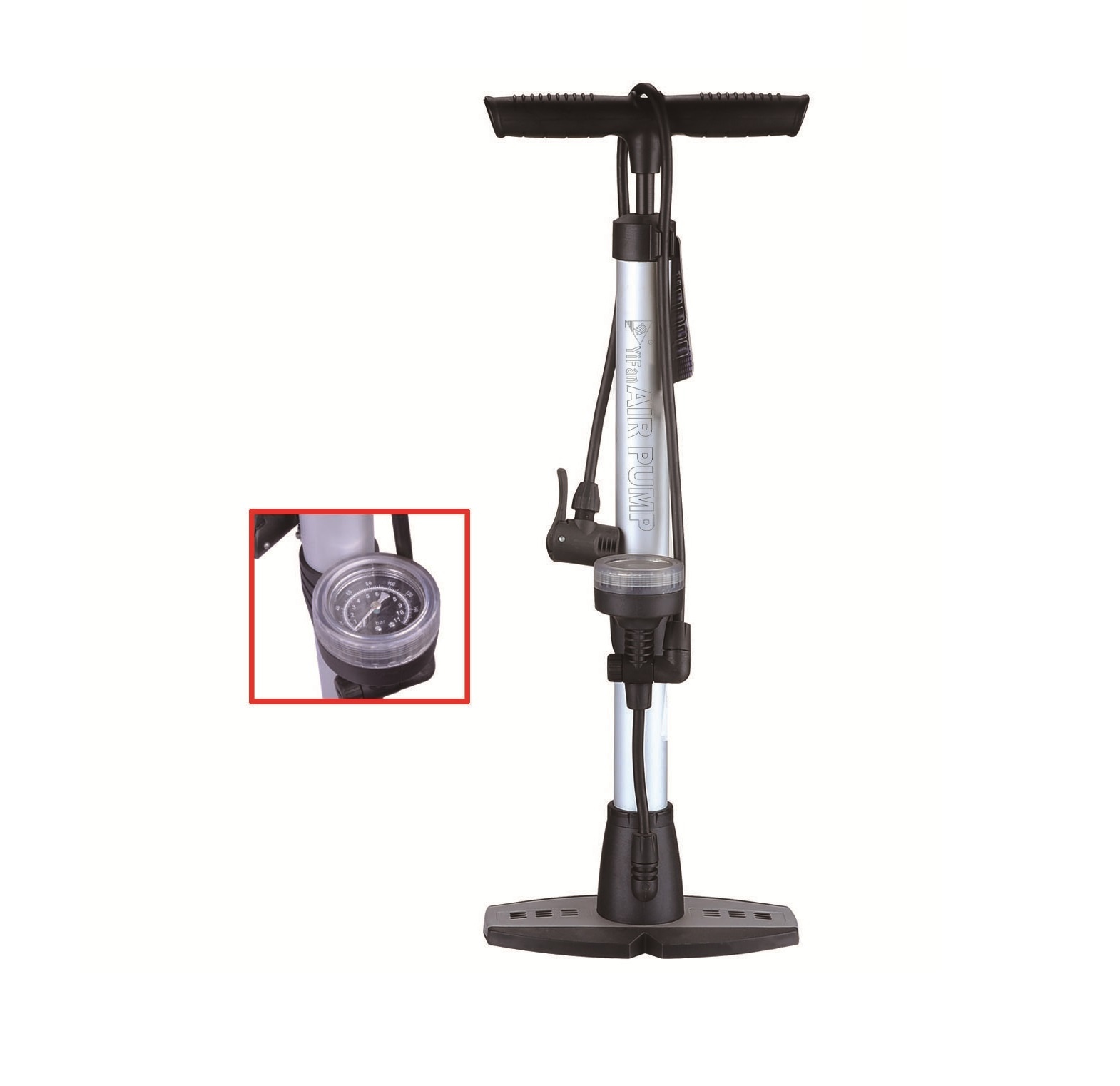 fietspomp-met-drukmeter-424fol-1.jpg TM Professionele Fietspomp Met Manometer En Adapterset ToolMania - Afbeelding 1