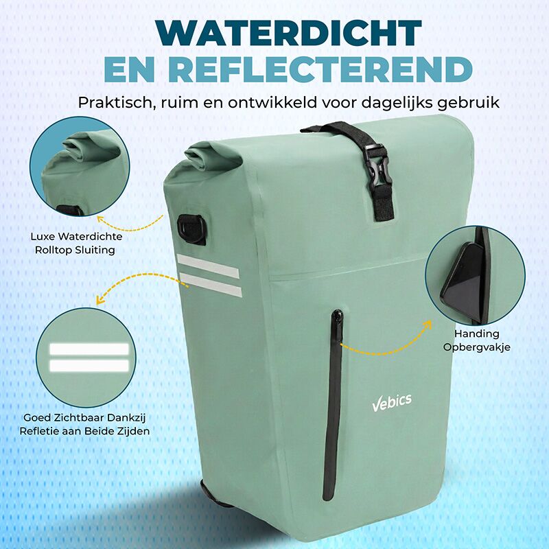 fietstas-afneembaar-453nvg-1.jpg Waterdichte enkele fietstas – 25L – afneembaar kliksysteem Mint - Afbeelding 1