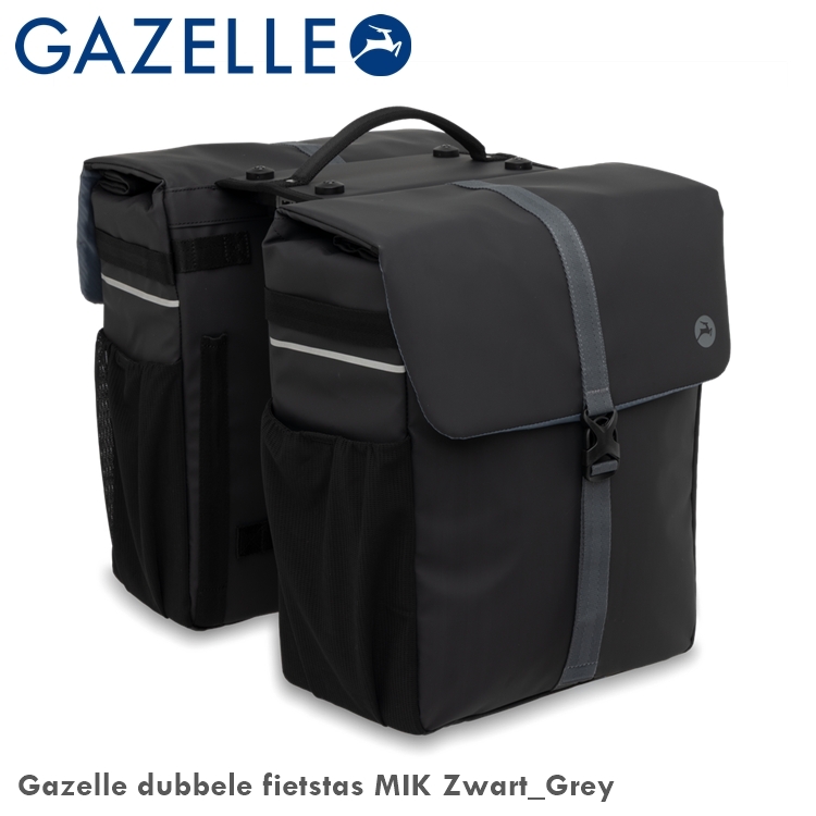 fietstas-dubbel-468cva-1.jpg Gazelle dubbele fietstas MIK Zwart Grey - Afbeelding 1
