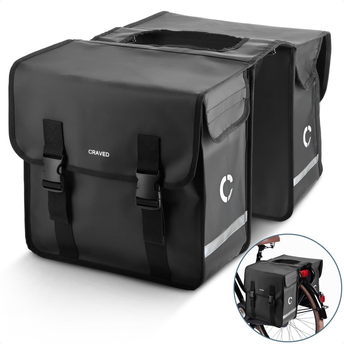 fietstas-voor-elektrische-fiets-207jgd-1.jpg Craved Dubbele Fietstassen Breeze 40 liter Zwart Met reflectie Elektrische Fiets - Afbeelding 1