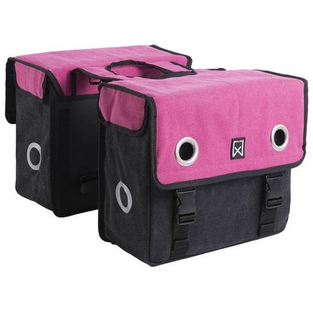 fietstassen-dames-471jdj-1.jpg Dubbele fietstas Canvas Tas Roze/zwart 30 liter - Afbeelding 1
