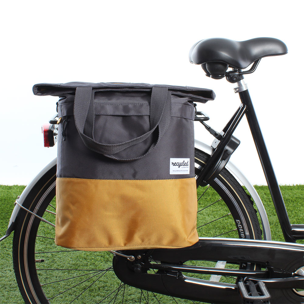 fietstassen-dames-954mat-1.jpg Shopper fietstas 20L Recycled Grijs/Geel - Afbeelding 1