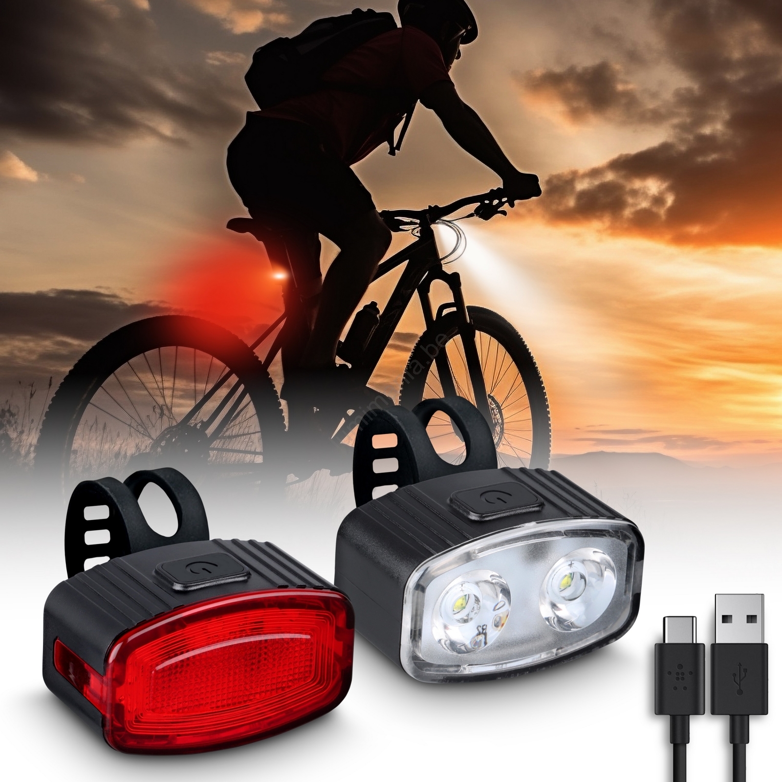 fietsverlichting-964din-1.jpg Solight WN47 SADA 2x LED oplaadbare fietsverlichting 350mAh IP44 rood/wit | Lumimania - Afbeelding 1