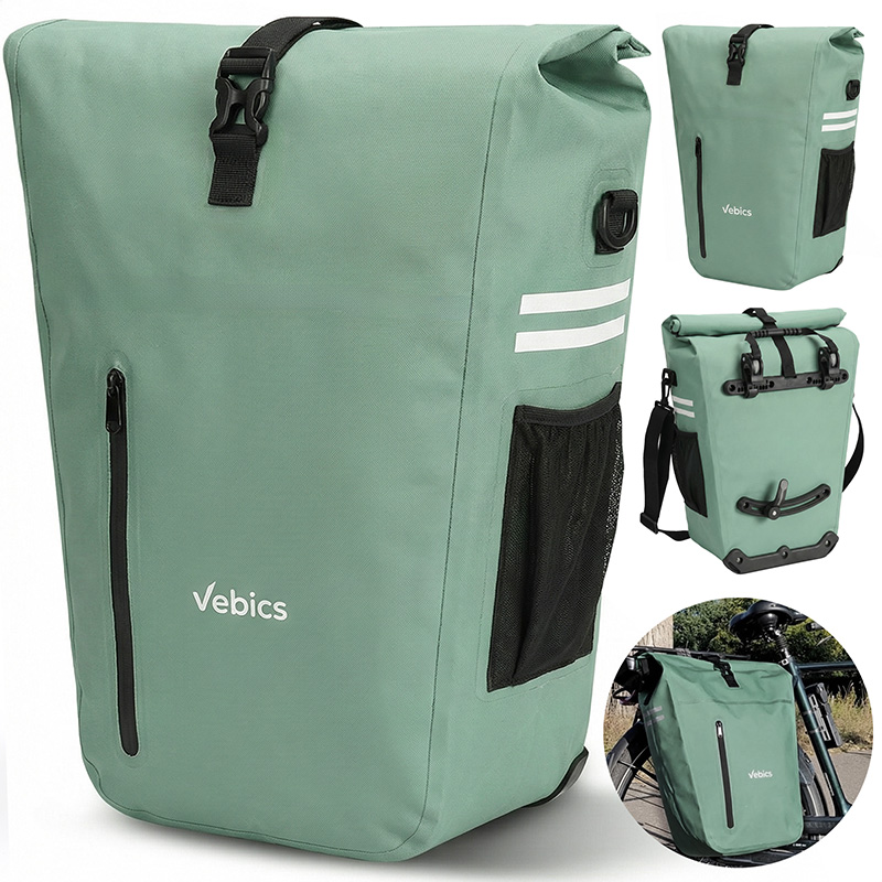 fietszakken-waterdicht-252qut-1.jpg Waterdichte enkele fietstas – 25L – afneembaar kliksysteem Mint - Afbeelding 1