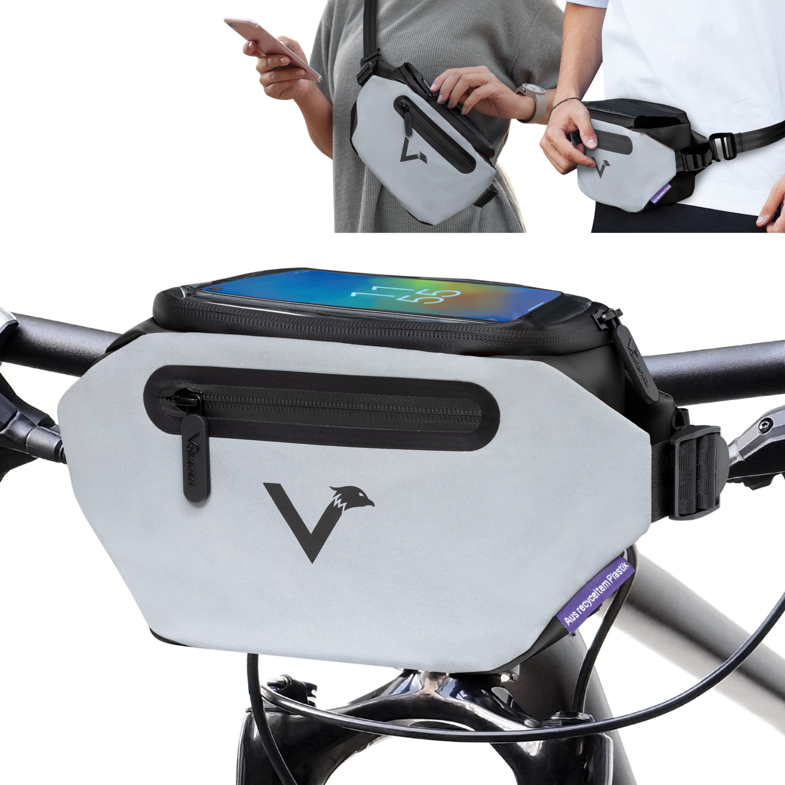 stuurtassen-fiets-390ram-1.jpg Stuurtas Fietstas voor stuur & heuptas Waterdicht & reflecterend 4L - Afbeelding 1